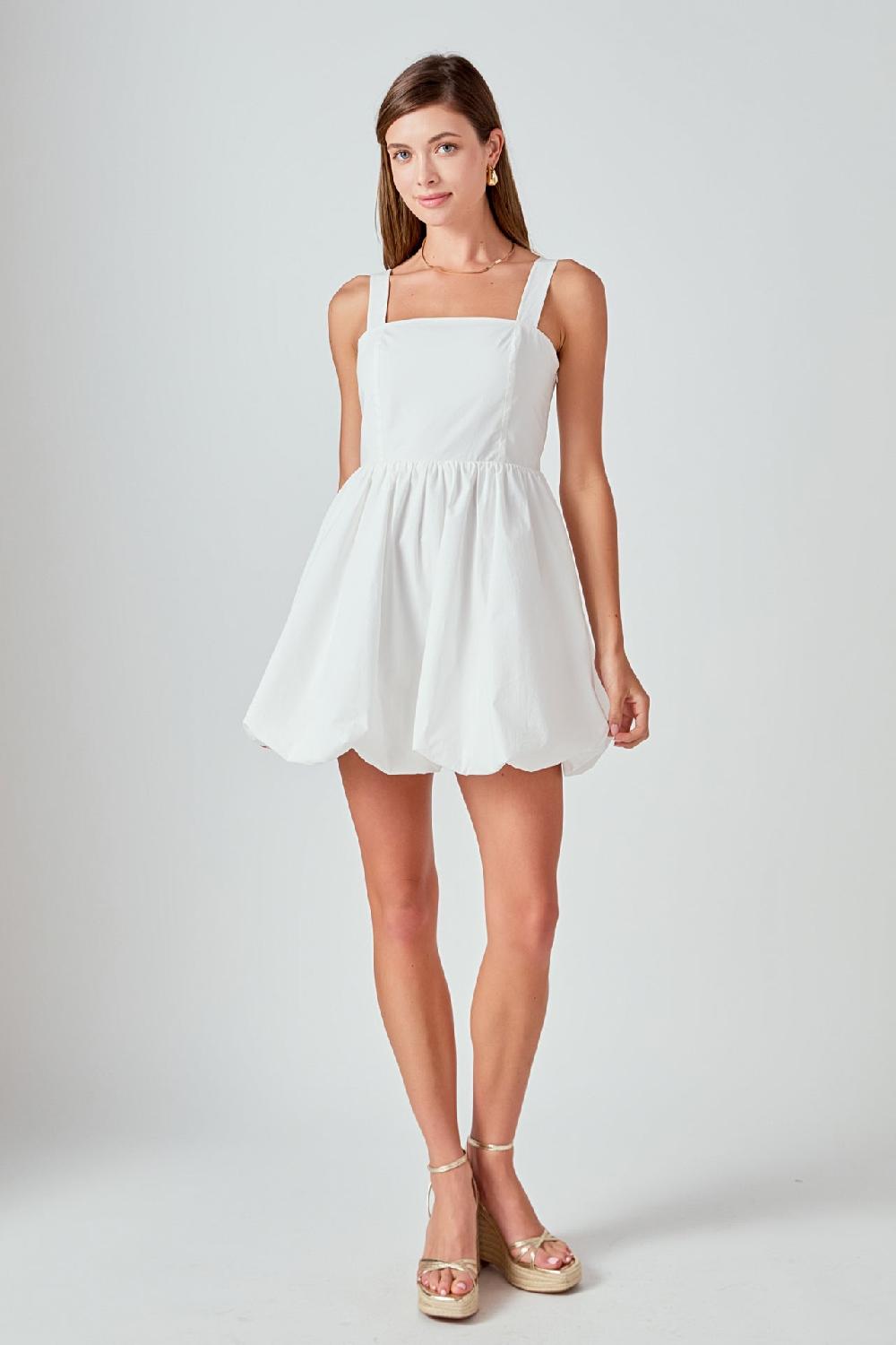 endless rose Square neckline shoulder straps mini Dress OFF WHITE