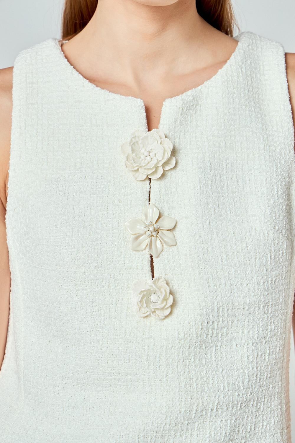 Endless Rose Stacy Floral Trim Seamed Mini Dress IVORY