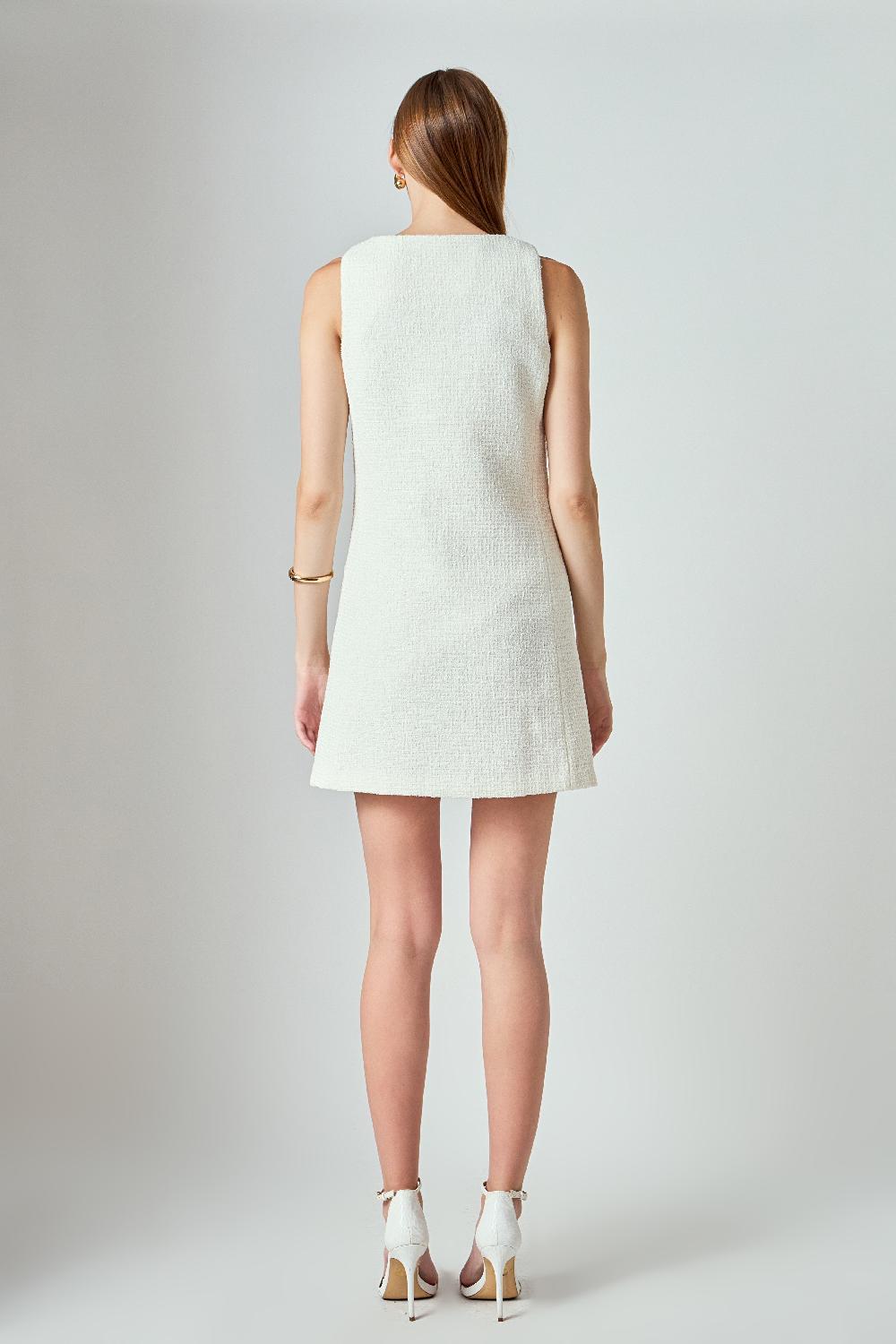 Endless Rose Stacy Floral Trim Seamed Mini Dress IVORY