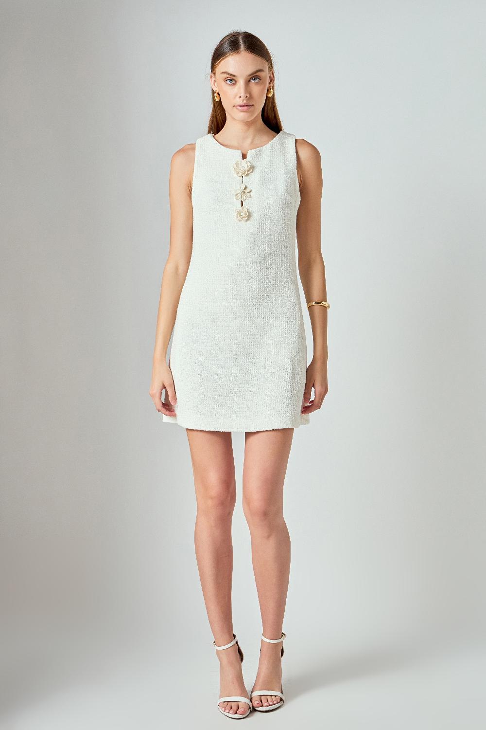 endless rose Stacy Floral Trim Seamed Mini Dress IVORY