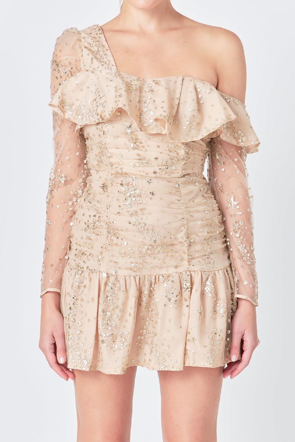 Endless Rose Star Embellished Asymmetrical Dress GOLD NUDE