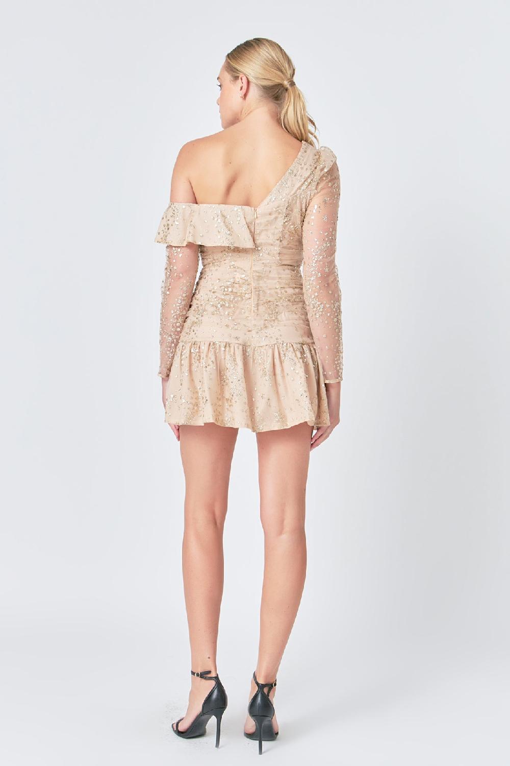 Endless Rose Star Embellished Asymmetrical Dress GOLD NUDE