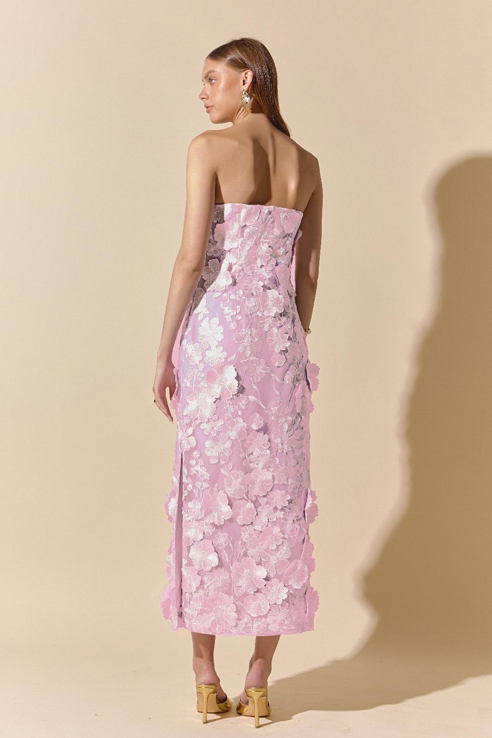 Endless Rose Strapless 3D Applique Midi Dress LILAC