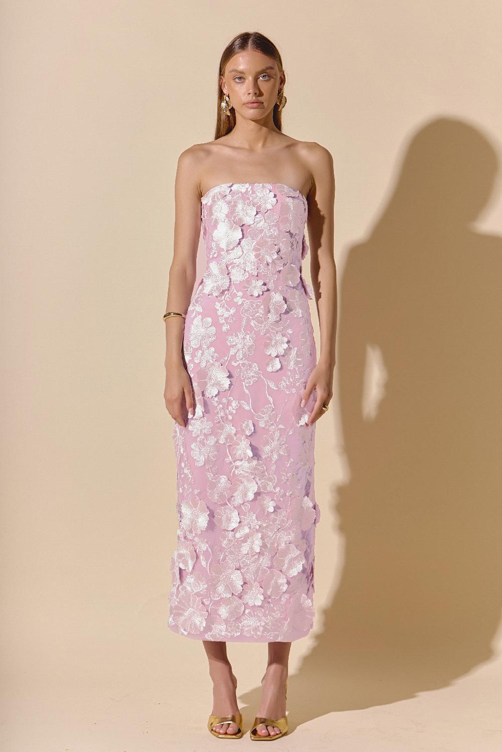 Endless Rose Strapless 3D Applique Midi Dress LILAC