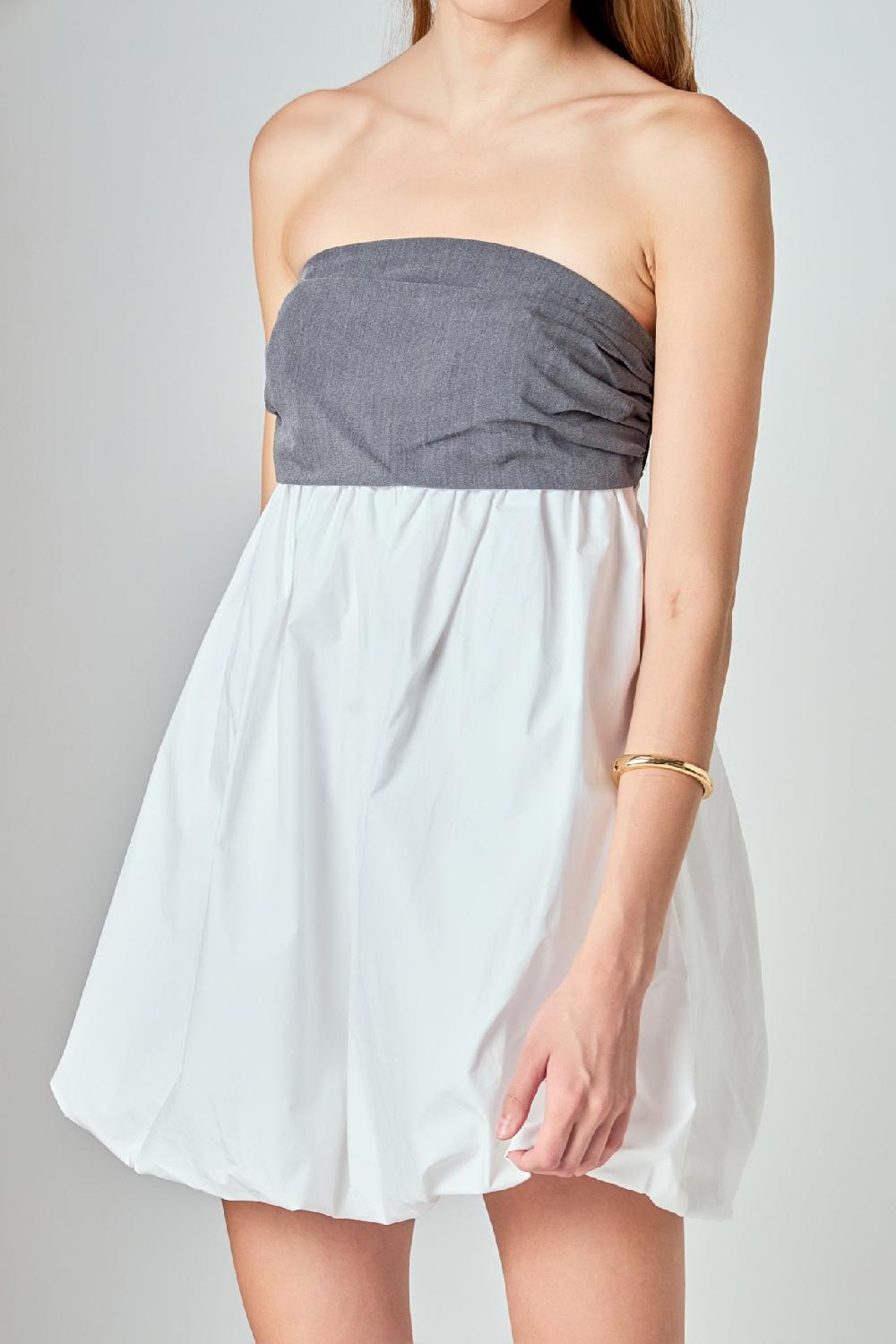 Endless Rose Strapless Balloon Mini Dress GREY/WHITE