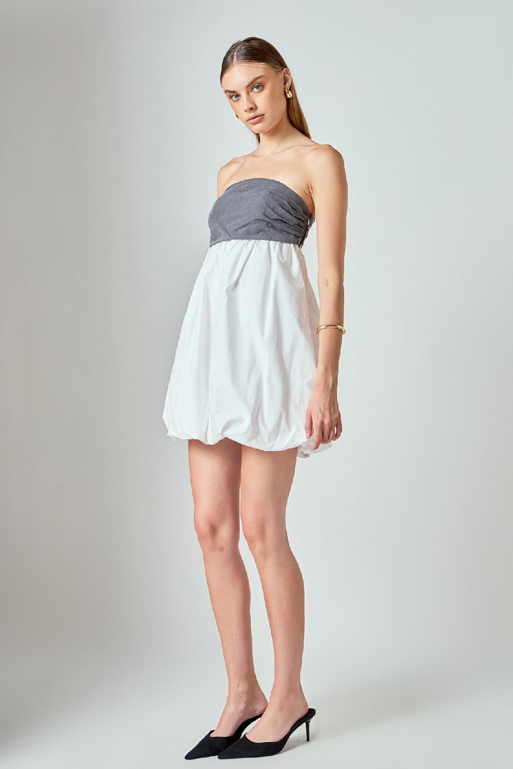 Endless Rose Strapless Balloon Mini Dress GREY/WHITE