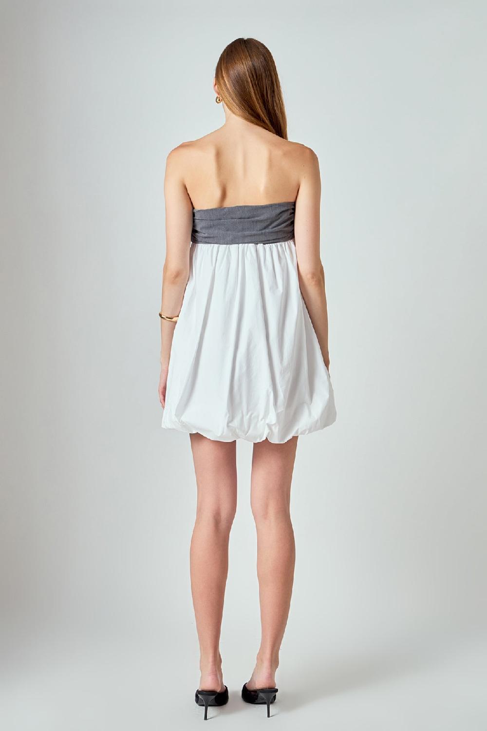 Endless Rose Strapless Balloon Mini Dress GREY/WHITE