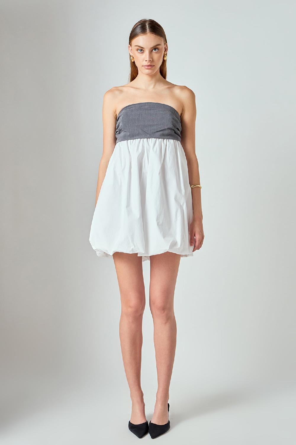 endless rose Strapless Balloon Mini Dress GREY/WHITE