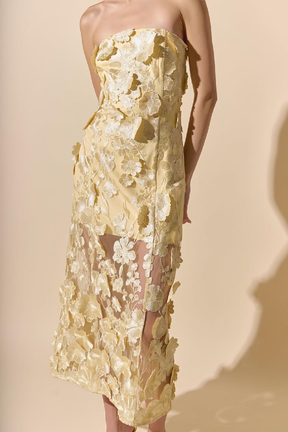 Endless Rose Strapless Floral Embroidered Maxi Dress BUTTER