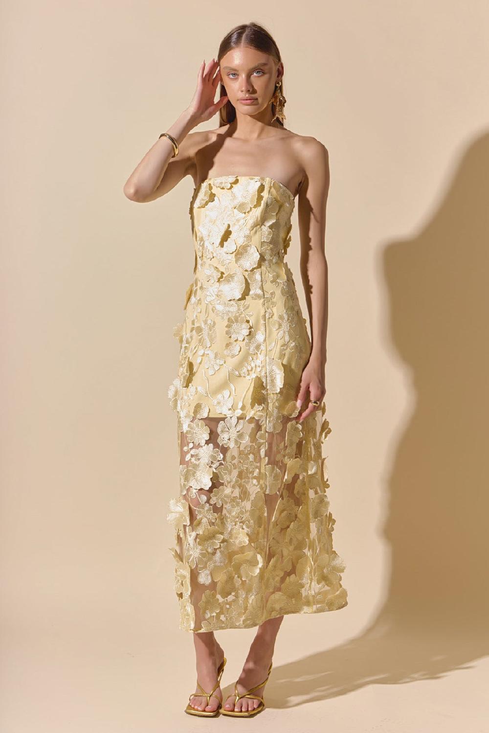 Endless Rose Strapless Floral Embroidered Maxi Dress BUTTER