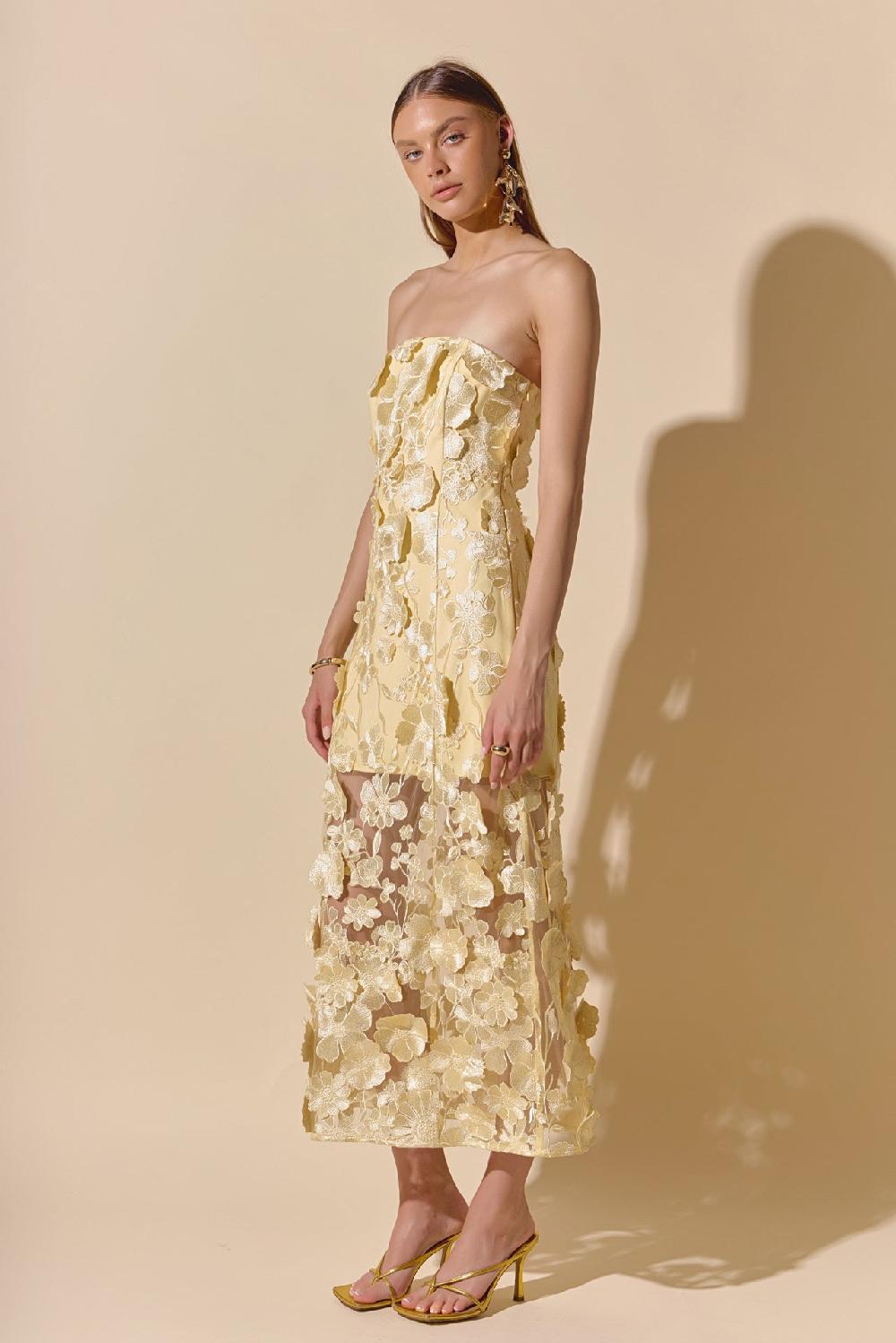 Endless Rose Strapless Floral Embroidered Maxi Dress BUTTER