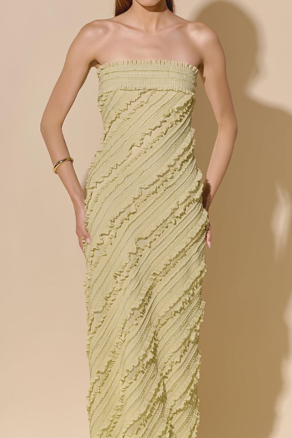 Endless Rose Strapless Ruffled Maxi Dress PISTACHIO