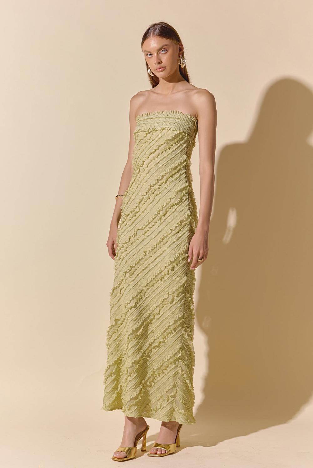 Endless Rose Strapless Ruffled Maxi Dress PISTACHIO
