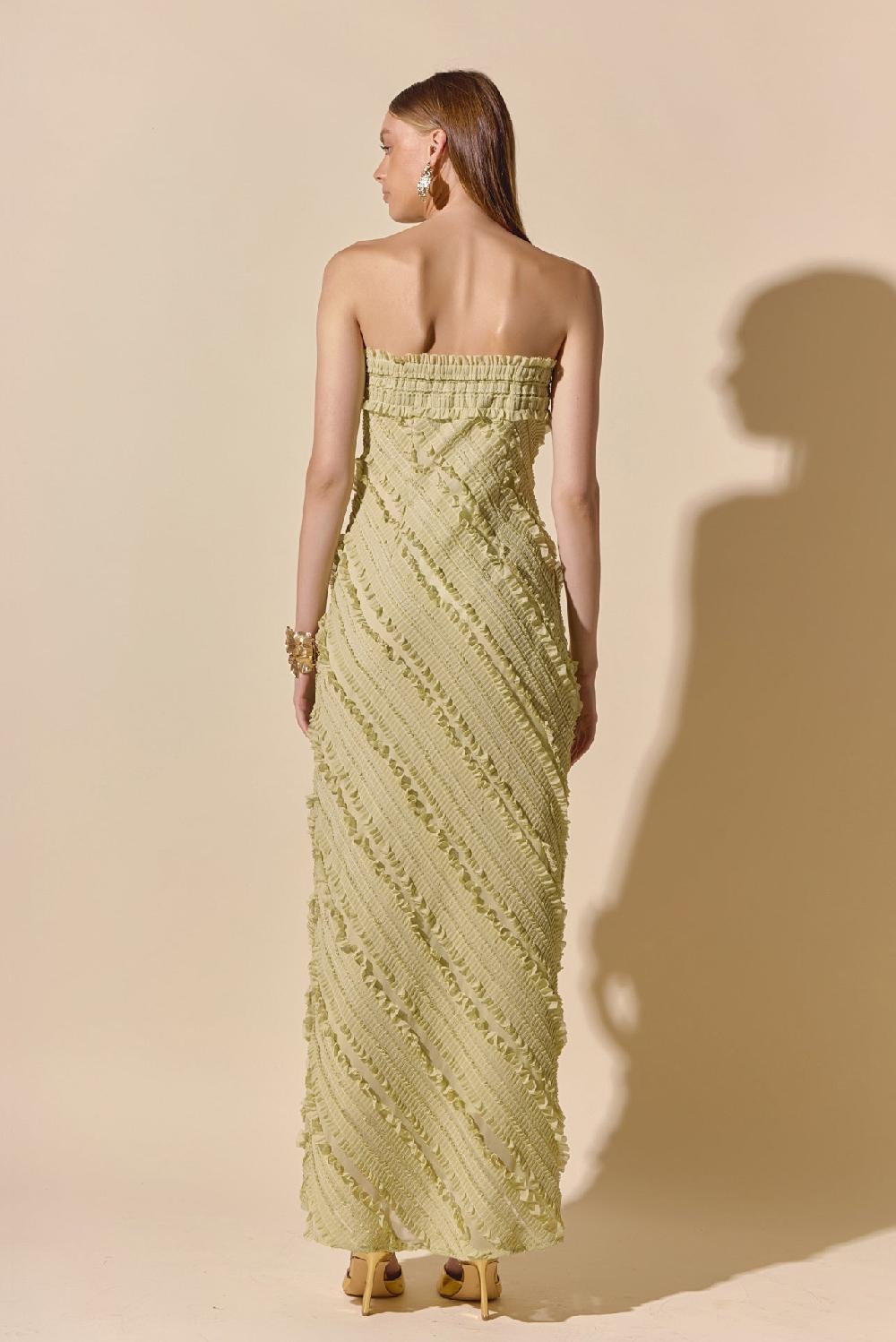 Endless Rose Strapless Ruffled Maxi Dress PISTACHIO