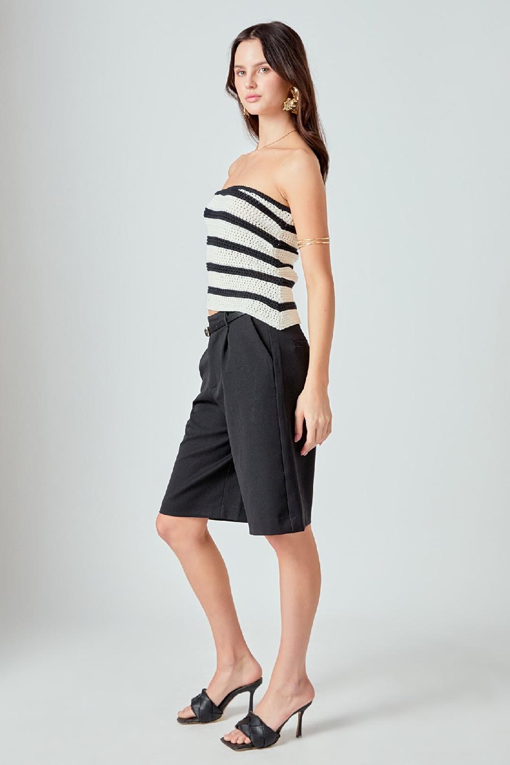 Endless Rose Strapless Striped Knit Top CREAM/BLACK