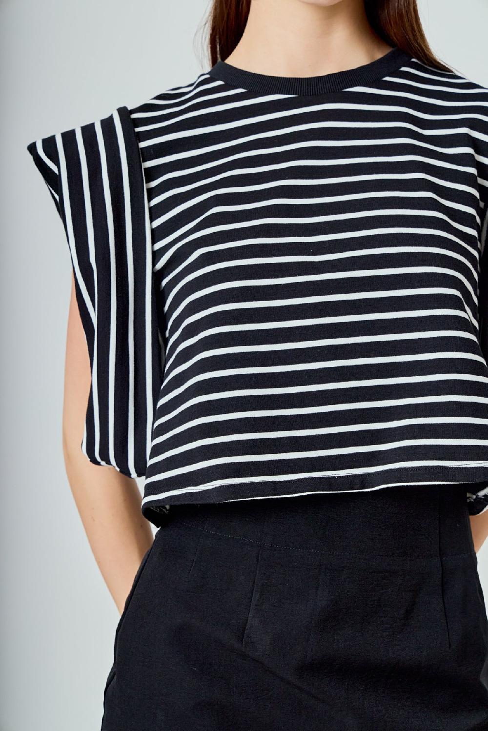 Endless Rose Stripe Drop Shoulder Cropped Top BLACK/WHITE