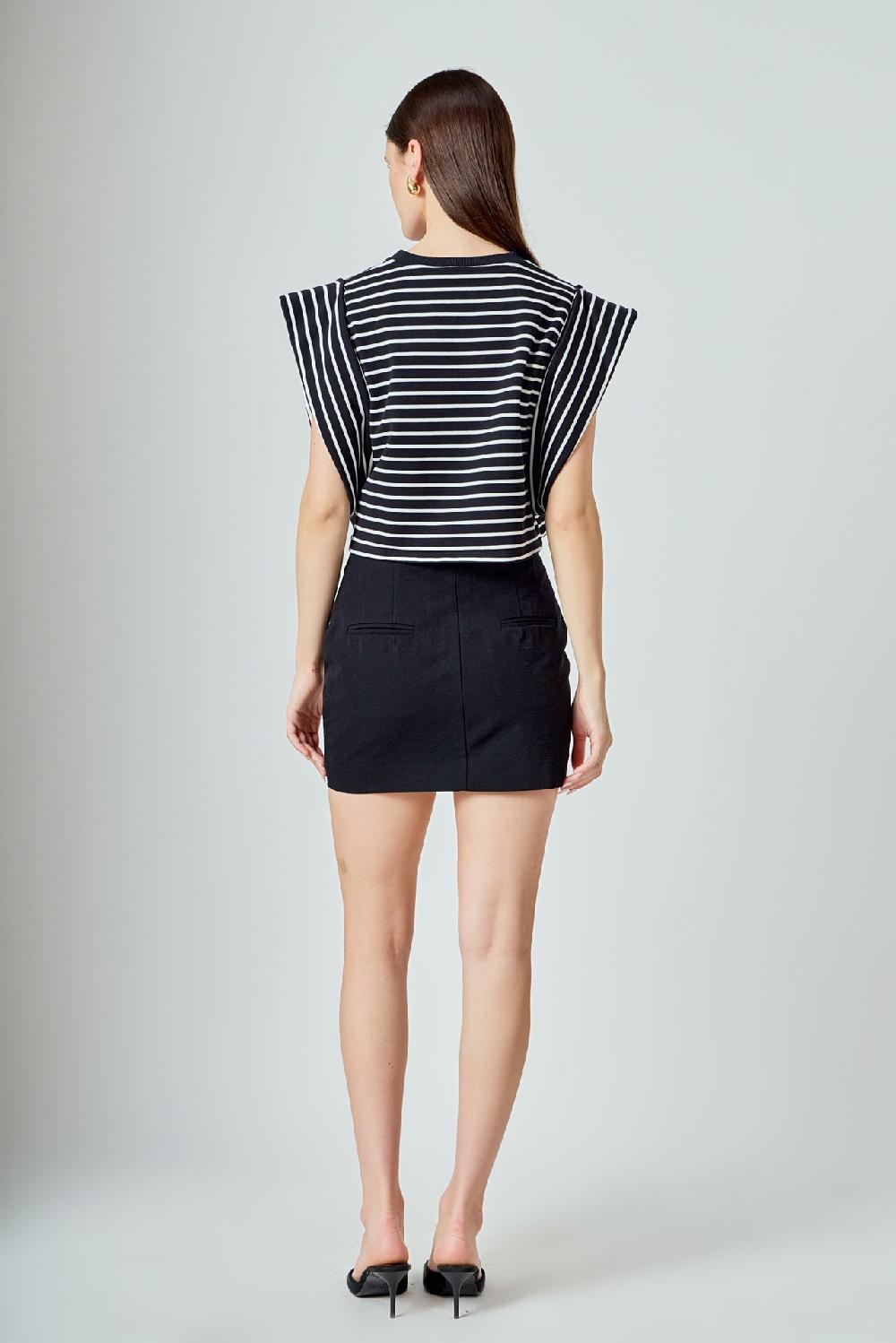 Endless Rose Stripe Drop Shoulder Cropped Top BLACK/WHITE
