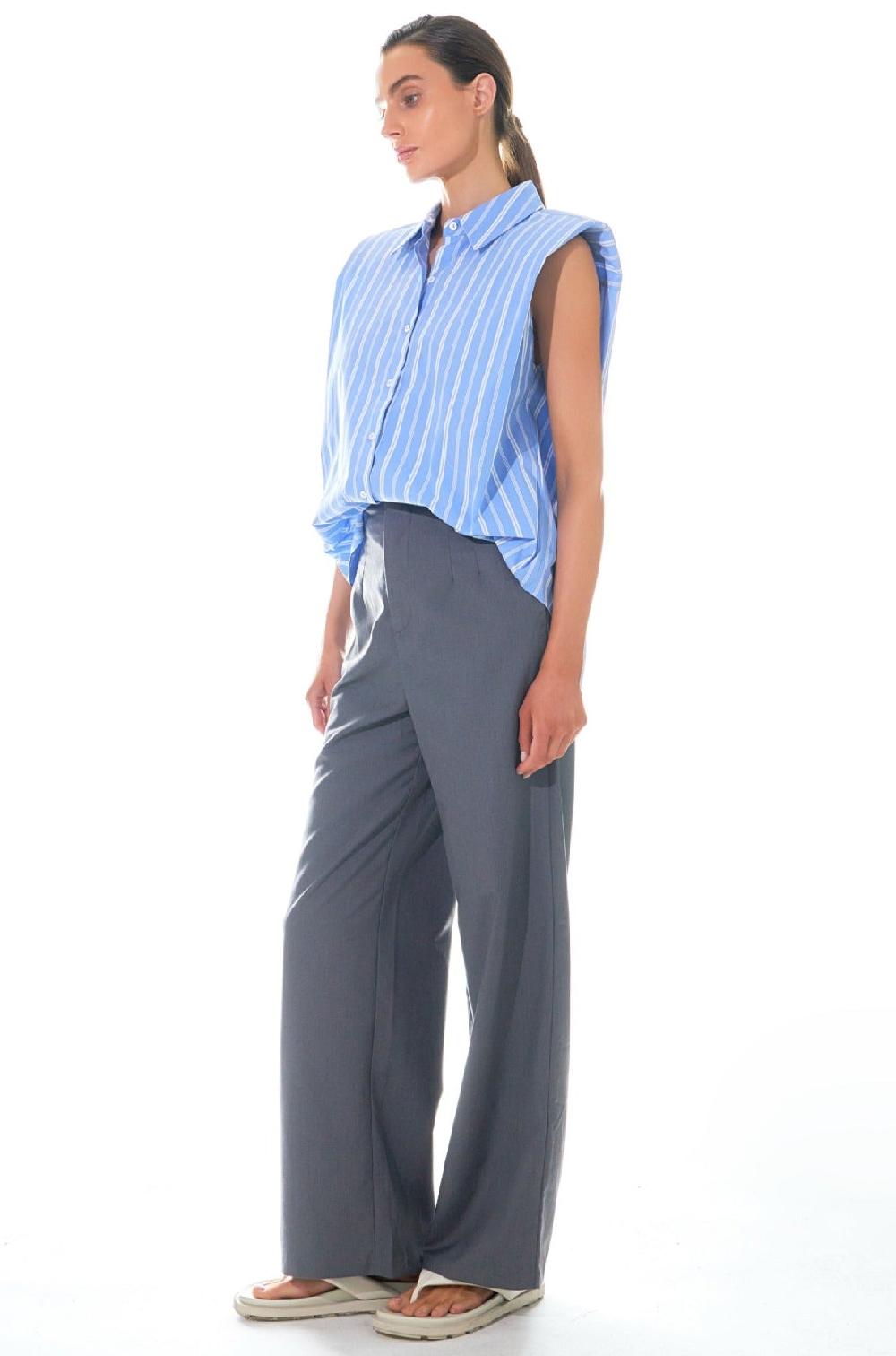 Endless Rose Stripe Power Shoulder Shirt BLUE/WHITE