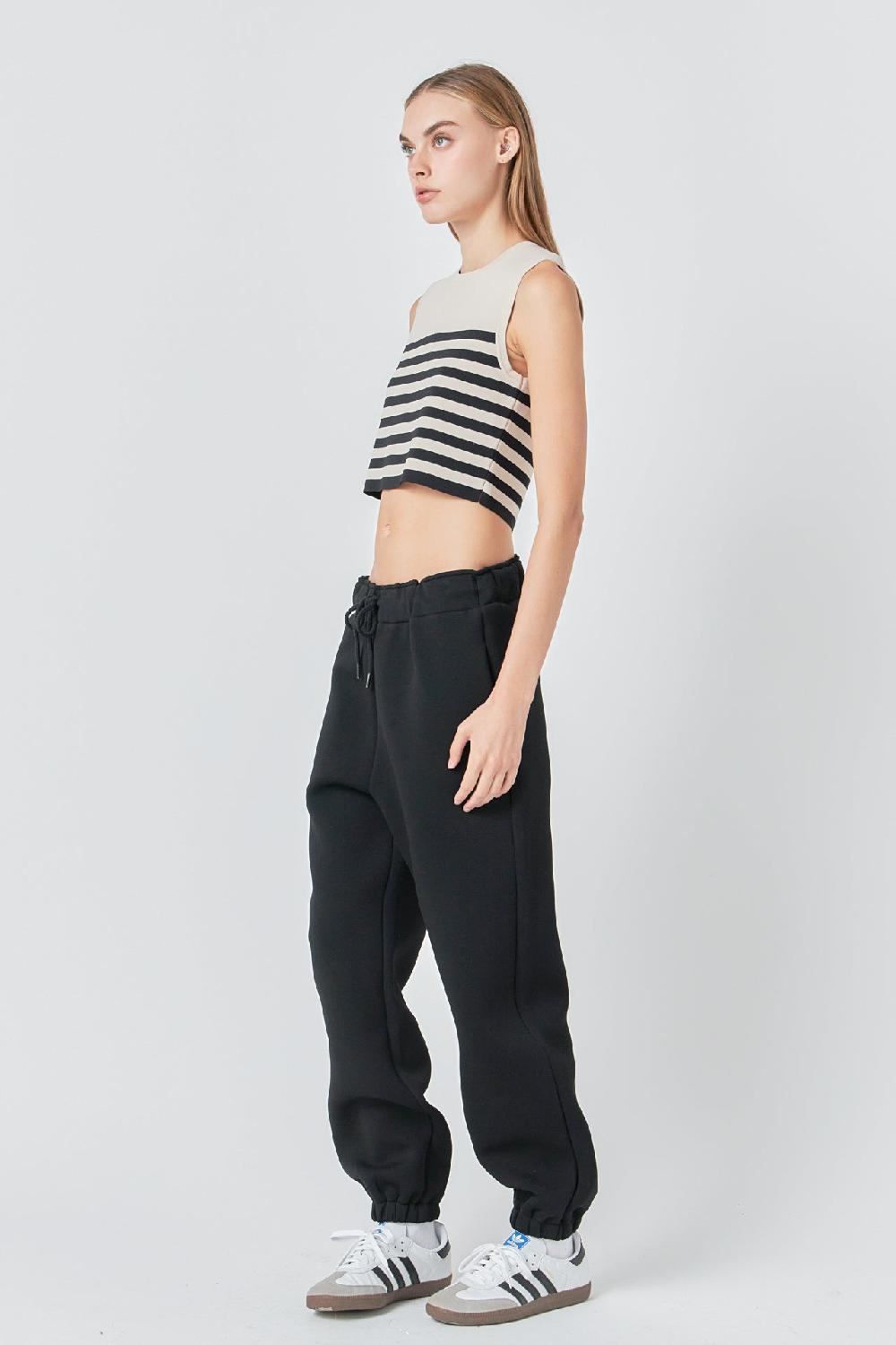 Endless Rose Striped Knit Sleeveless Top BEIGE/BLACK