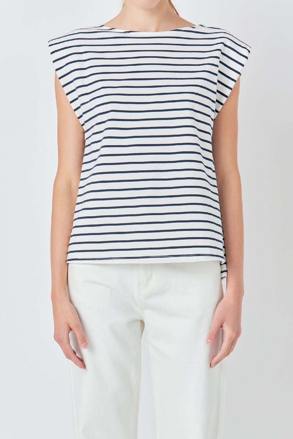 Endless Rose Striped Padded Sleeveless Top OFF WHITE/NAVY