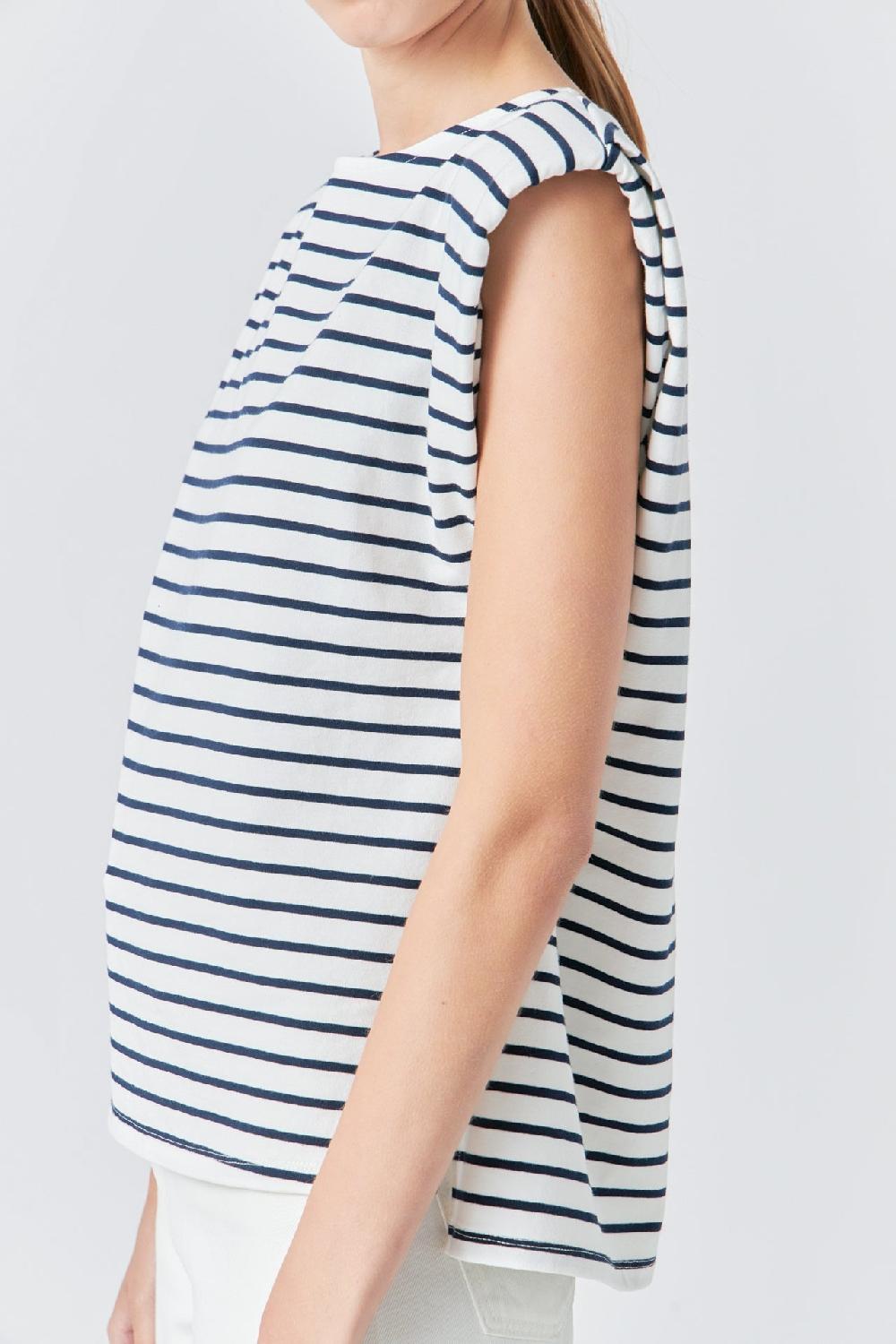 Endless Rose Striped Padded Sleeveless Top OFF WHITE/NAVY