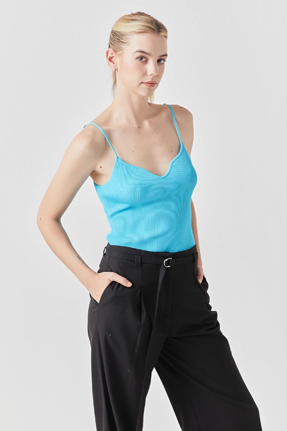 endless rose Sweetheart Neckline Knit Bodysuit AQUA