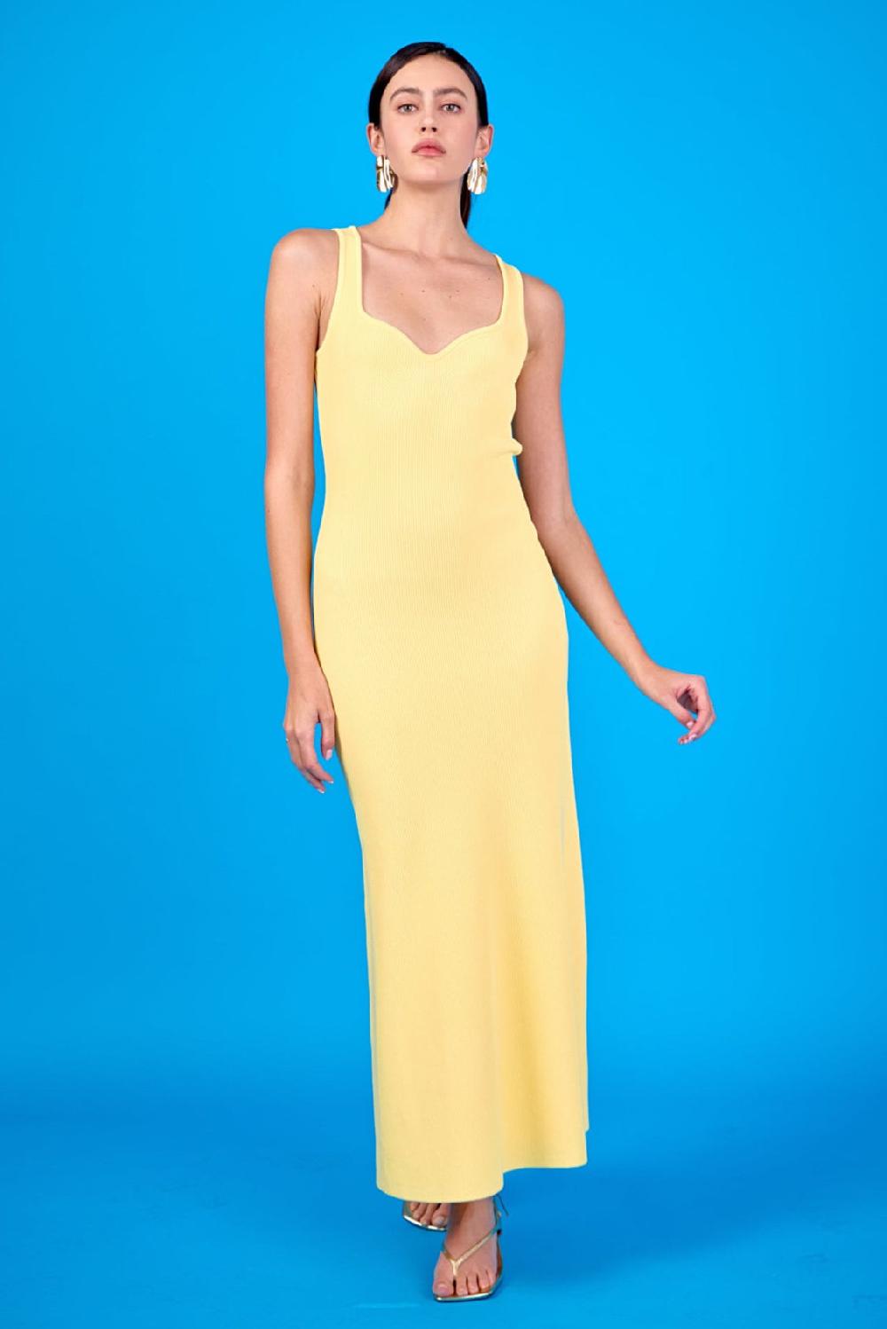 endless rose Sweetheart Neckline Ribbed Knit Maxi BUTTER