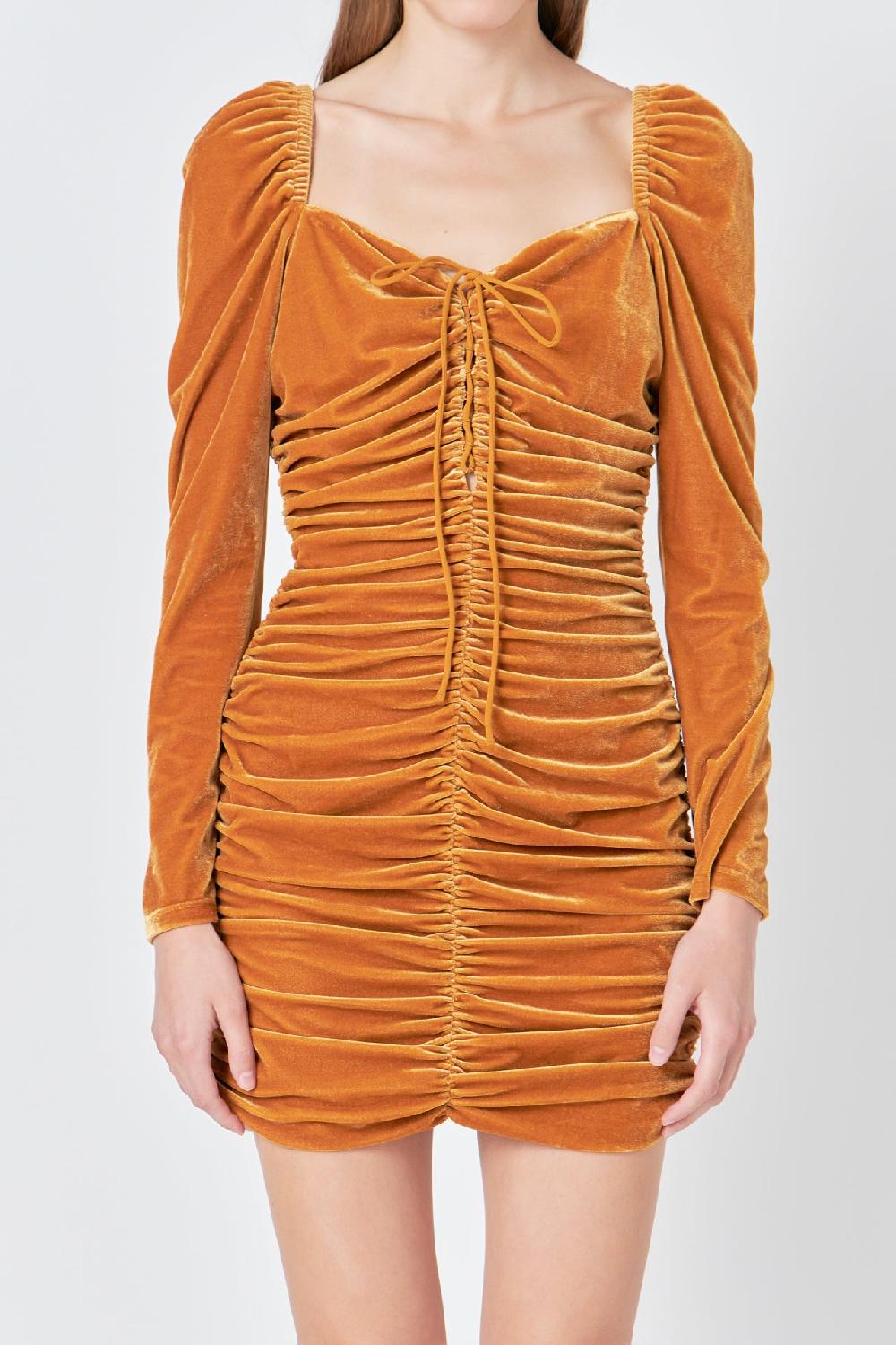 Endless Rose Sweetheart Neckline Ruched Woven Dress YELLOW