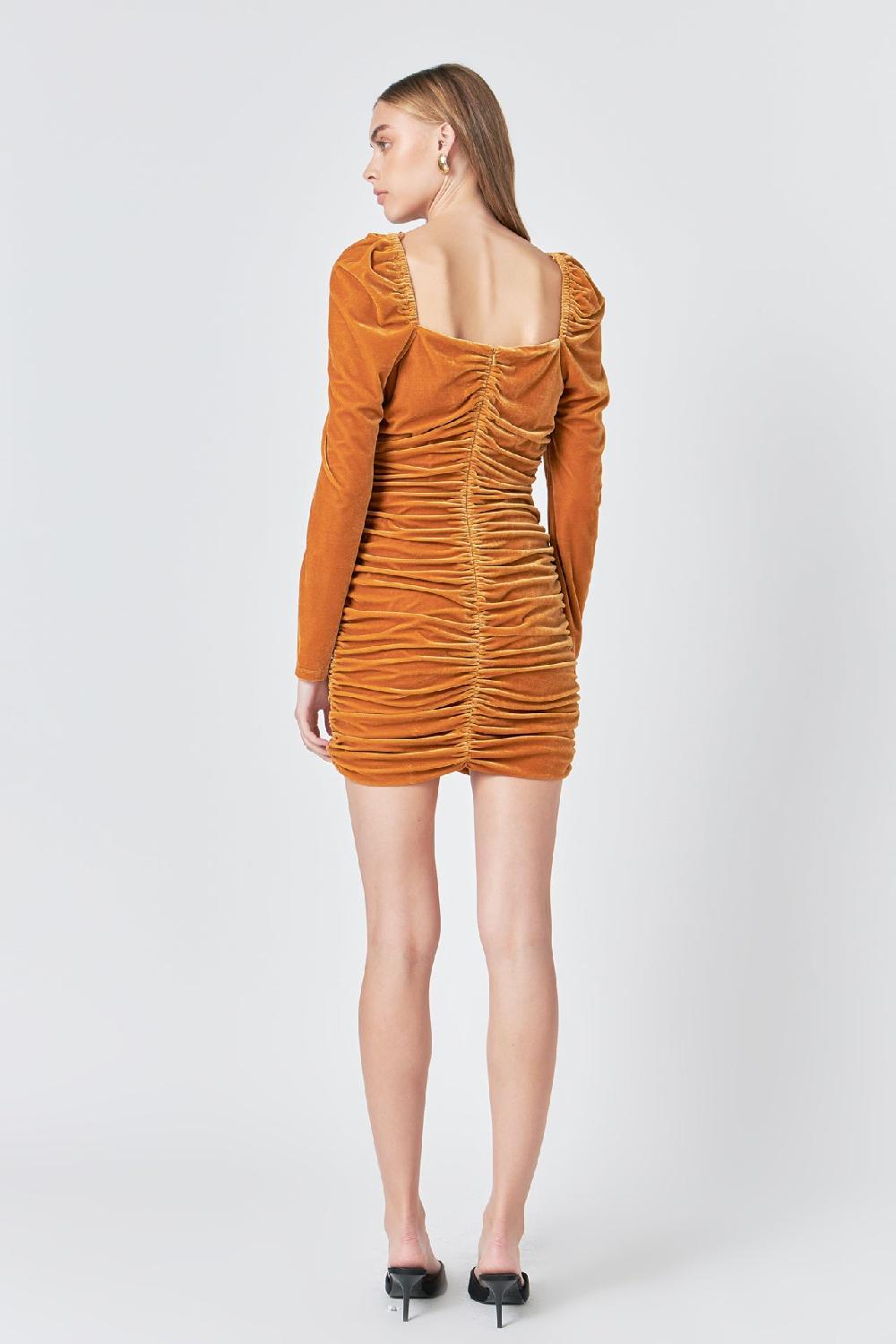 Endless Rose Sweetheart Neckline Ruched Woven Dress YELLOW