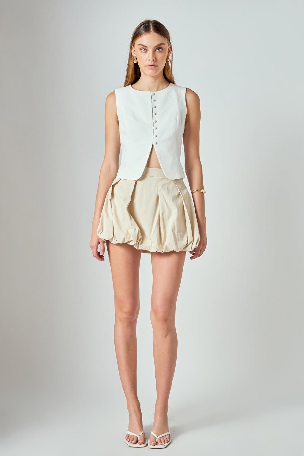 Endless Rose Tara Button Up Cotton Linen Vest IVORY