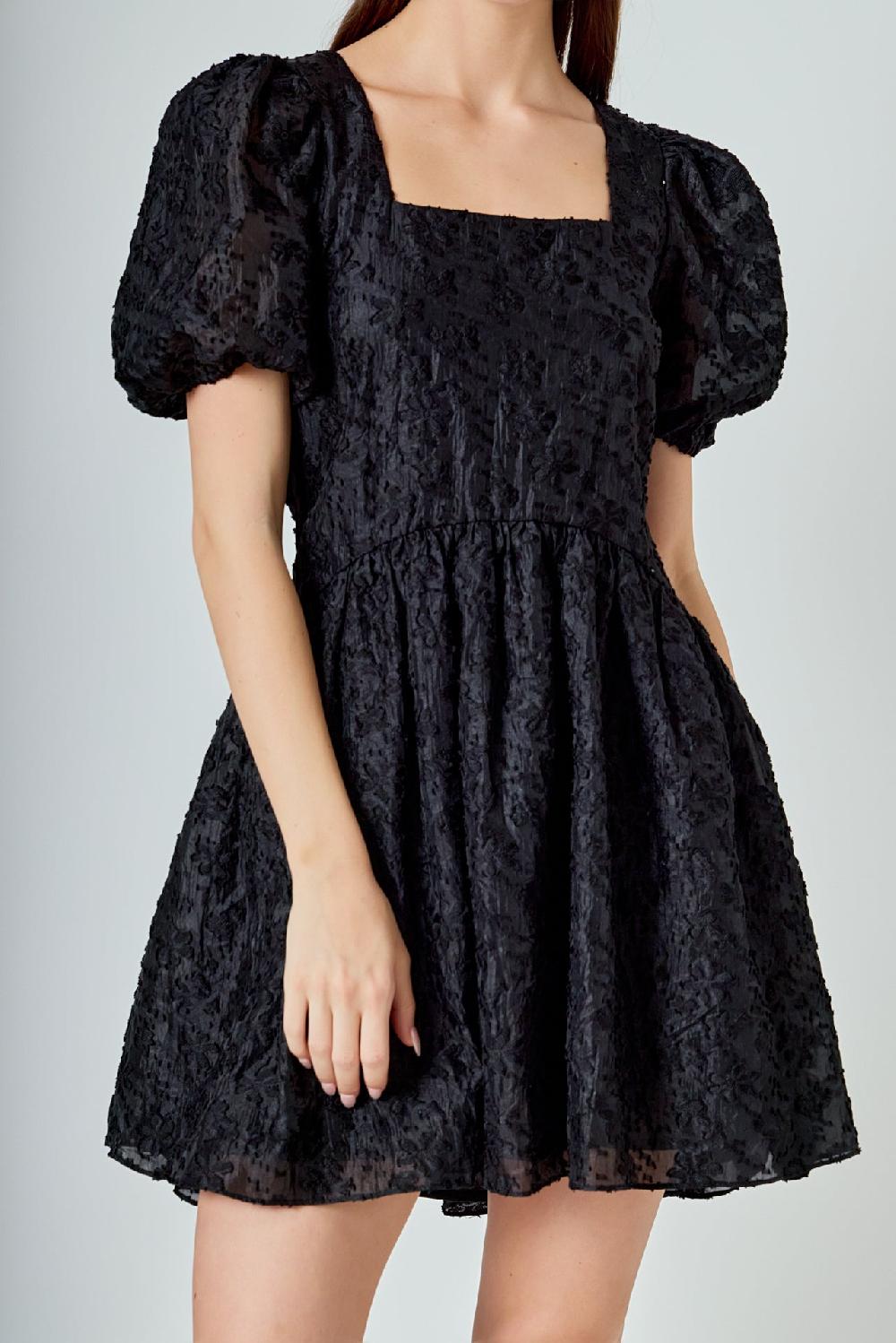 Endless Rose Texture Floral Organza Mini Dress BLACK