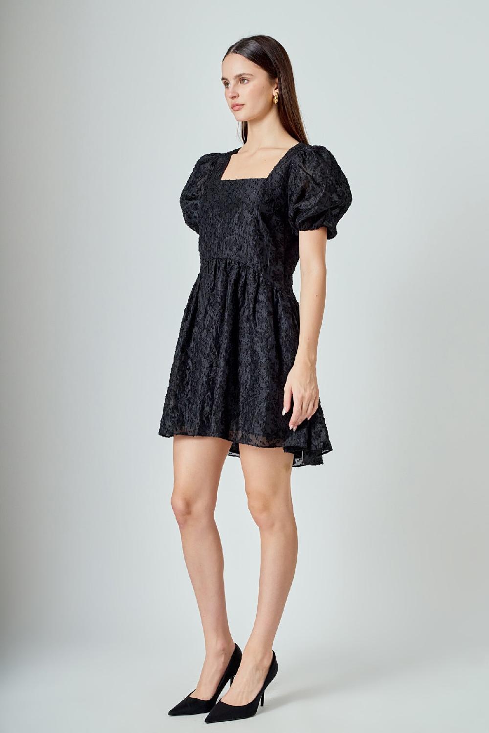 Endless Rose Texture Floral Organza Mini Dress BLACK