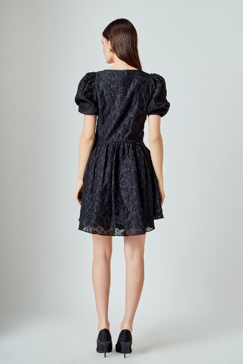 Endless Rose Texture Floral Organza Mini Dress BLACK