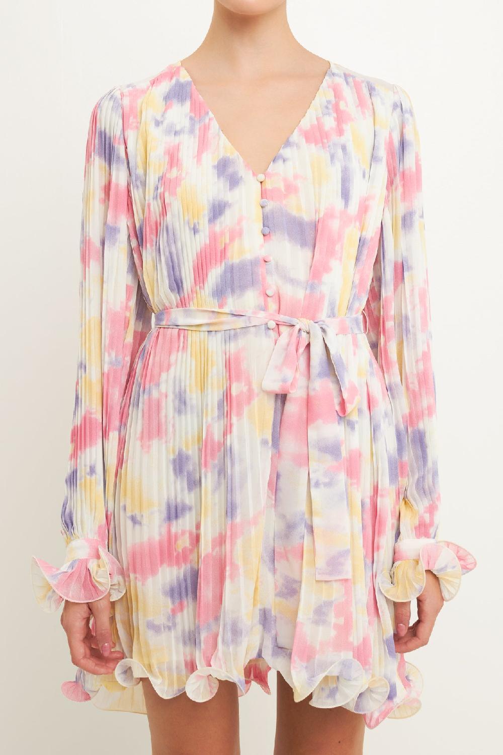 Endless Rose Tie-dye Chiffon Pleated Mini Dress MULTI