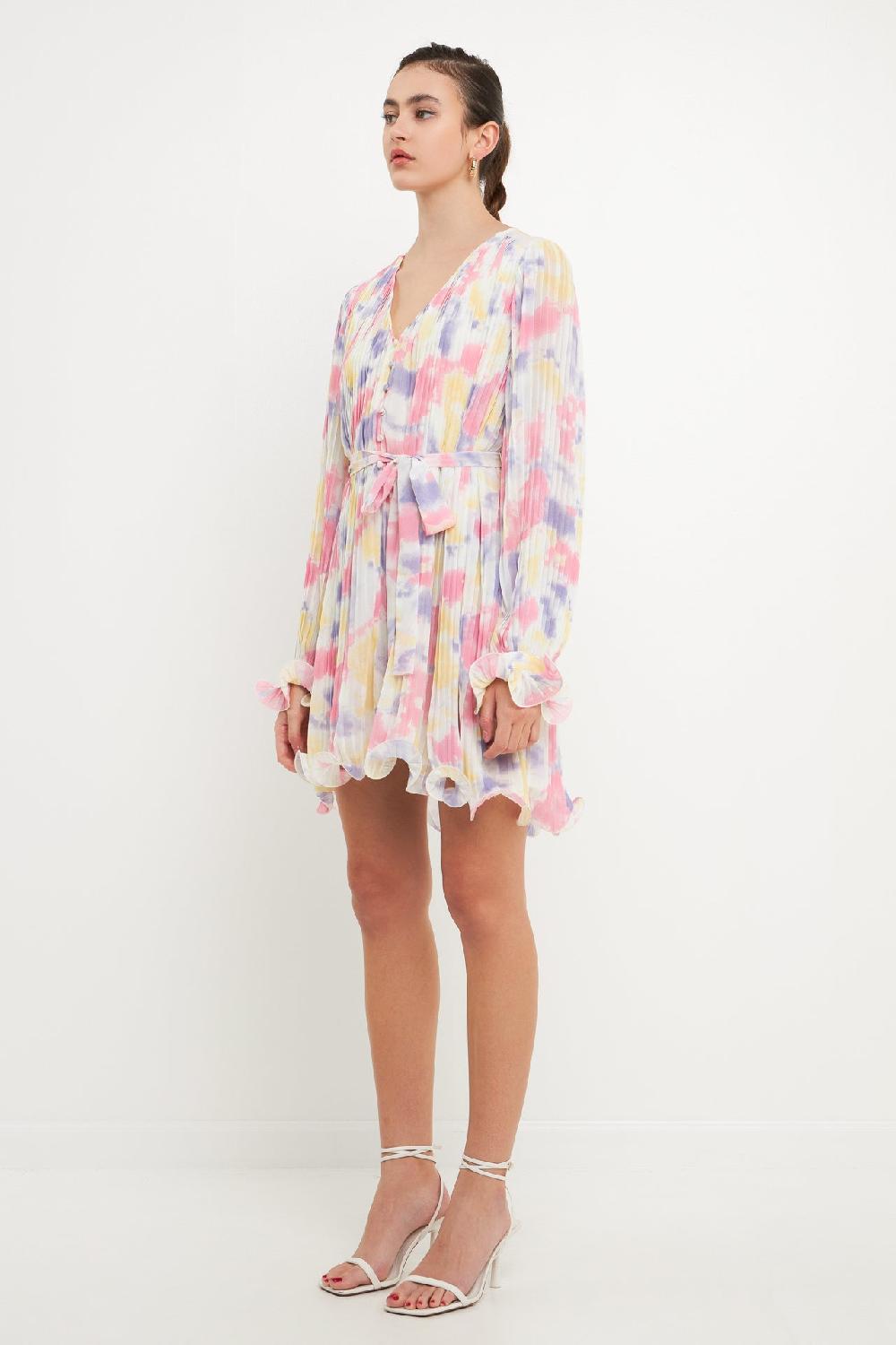 Endless Rose Tie-dye Chiffon Pleated Mini Dress MULTI
