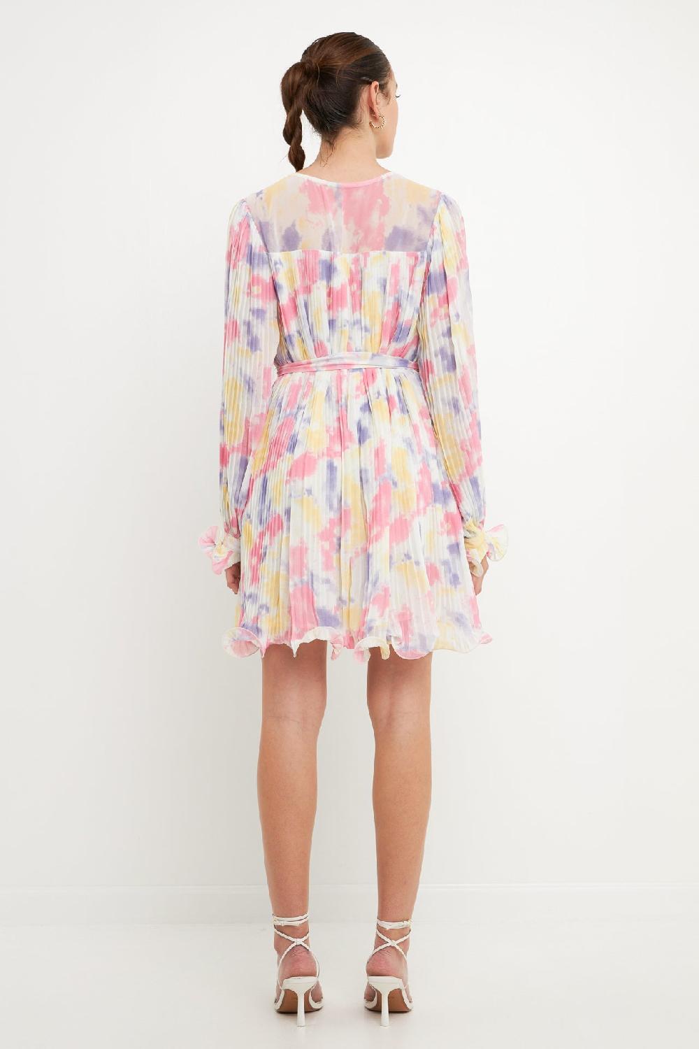 Endless Rose Tie-dye Chiffon Pleated Mini Dress MULTI