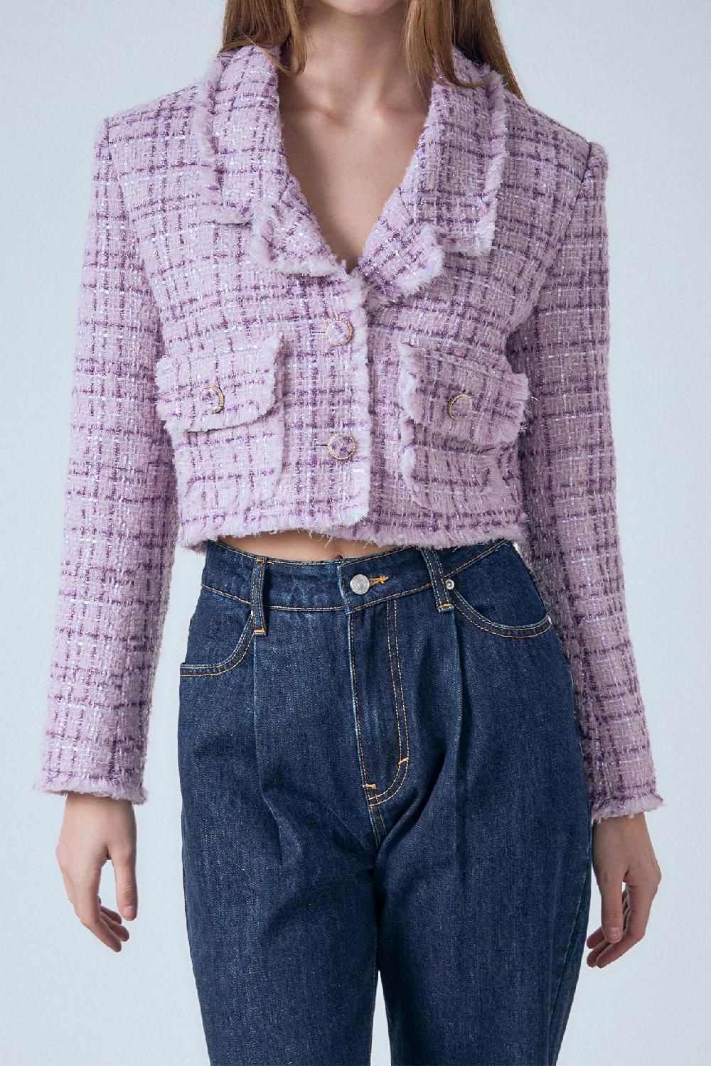 Endless Rose Tonal Boucle Tweed Short Blazer PURPLE