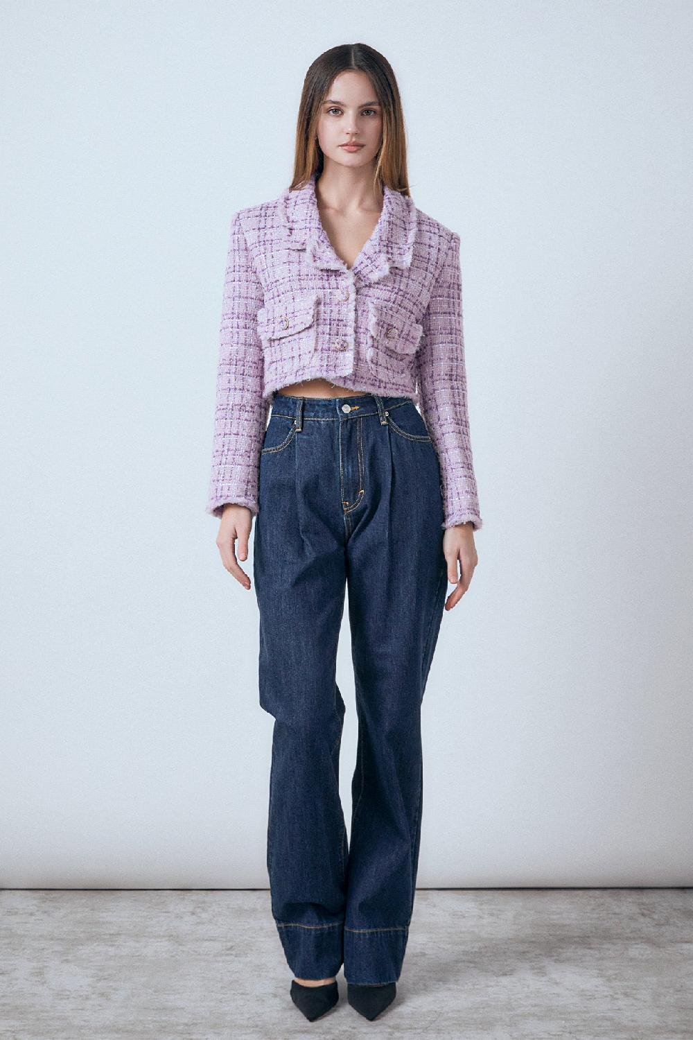 Endless Rose Tonal Boucle Tweed Short Blazer PURPLE