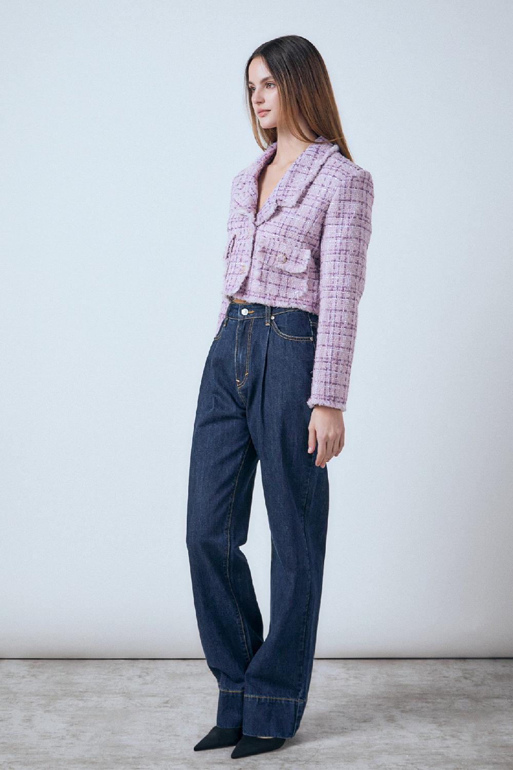 Endless Rose Tonal Boucle Tweed Short Blazer PURPLE