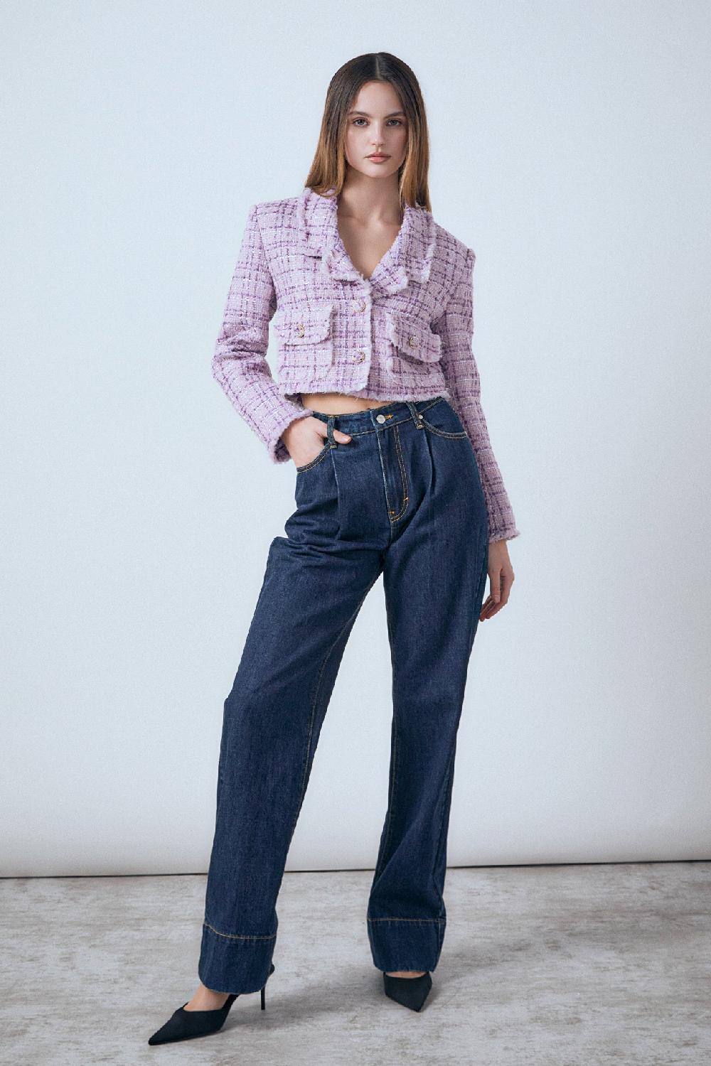 endless rose Tonal Boucle Tweed Short Blazer PURPLE