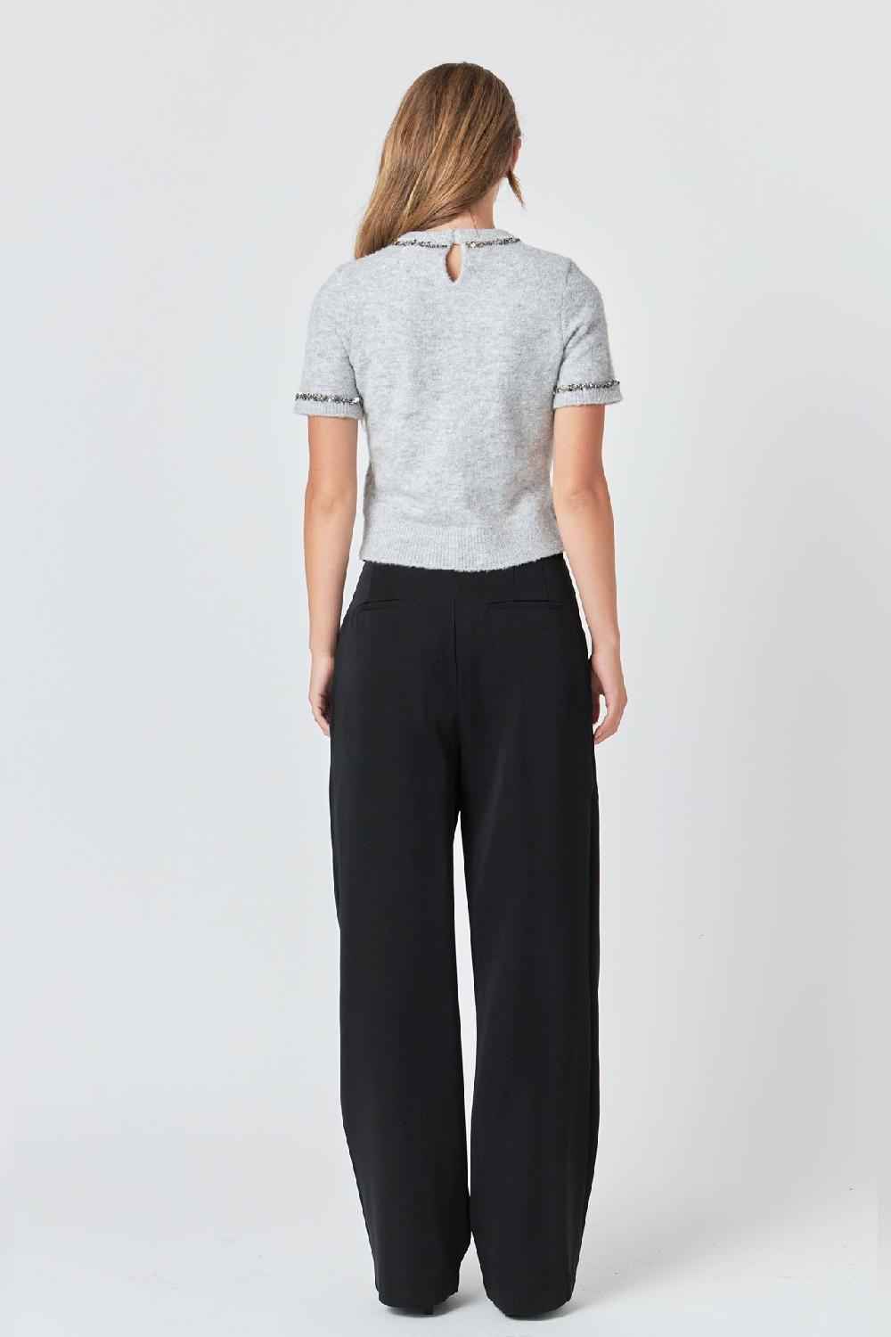 Endless Rose Trimmed Knit Short Sleeve Top HEATHER GREY