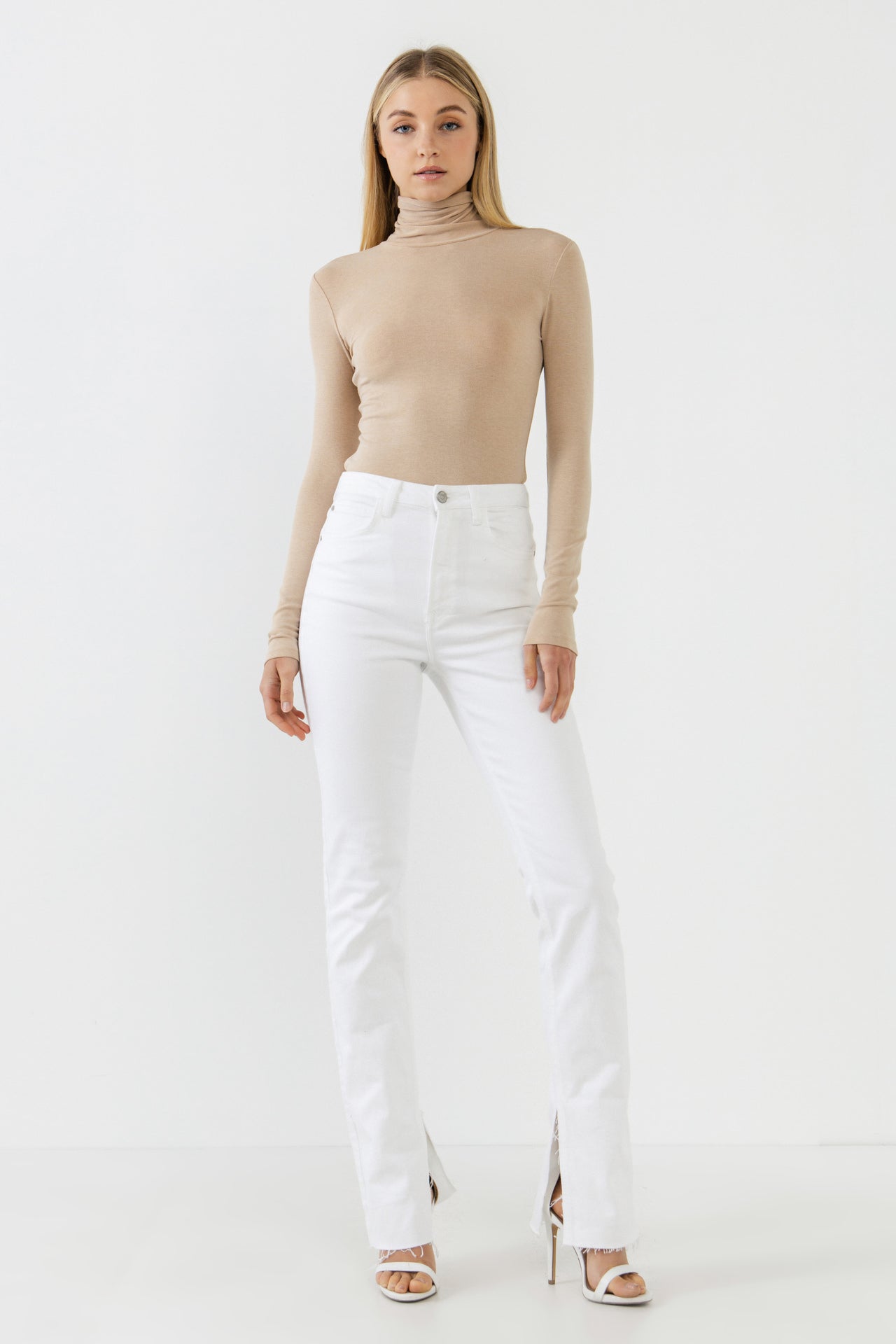 endless rose Turtle Neck Long Sleeve Knit Top CAMEL