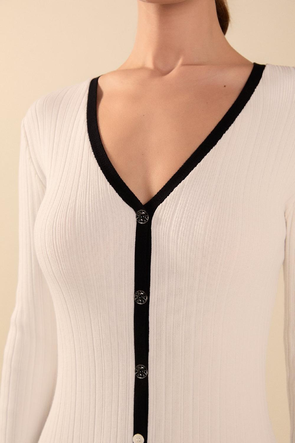 Endless Rose Valerie Contrast Buttoned Sweater Knit Midi Dress IVORY/BLACK