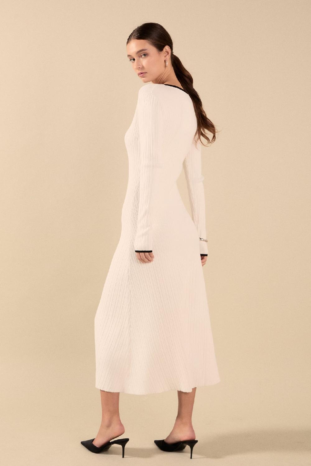 Endless Rose Valerie Contrast Buttoned Sweater Knit Midi Dress IVORY/BLACK