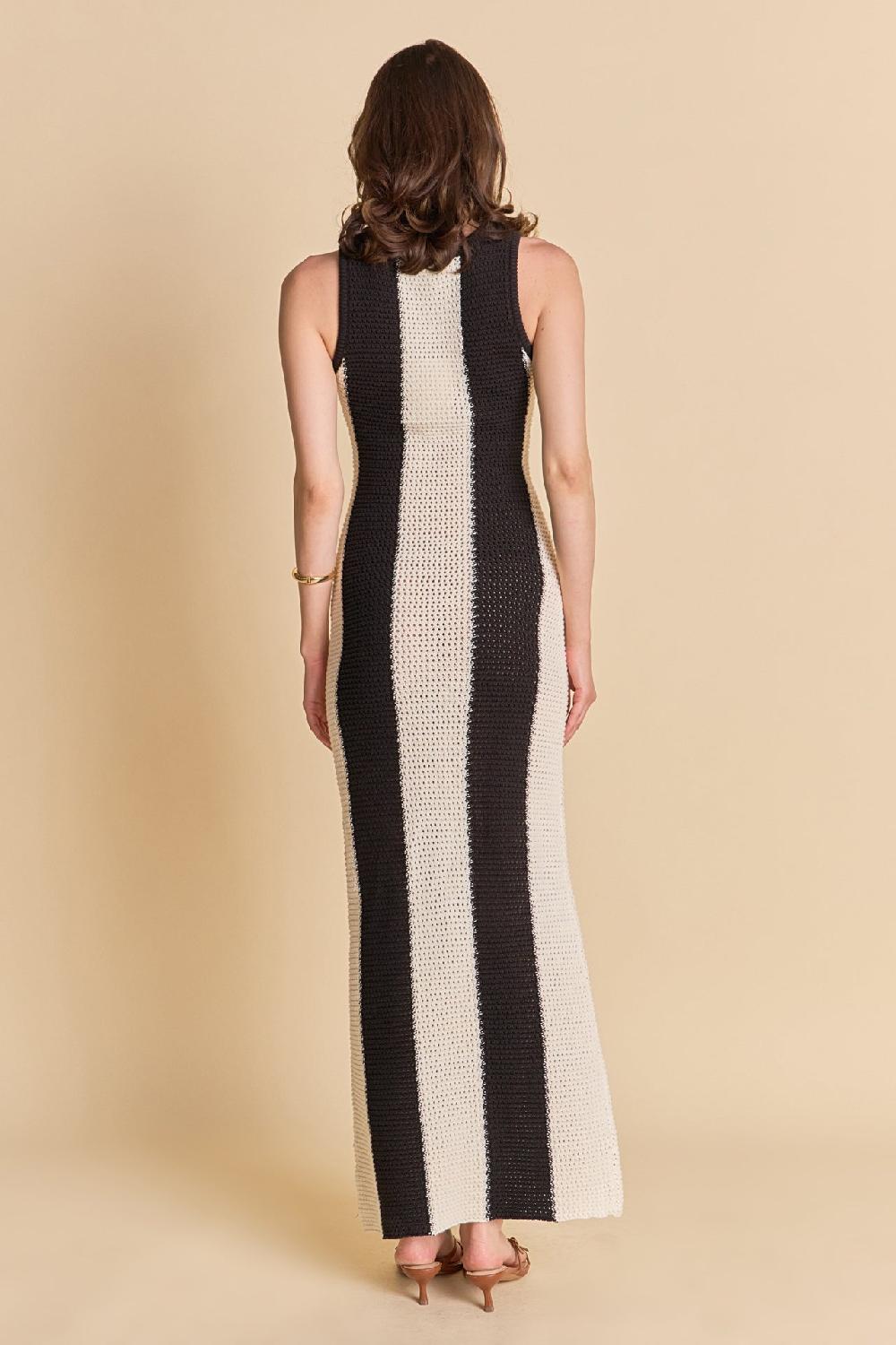 Endless Rose Vertical Stripe Fitted Maxi Dress BLACK/WHITE