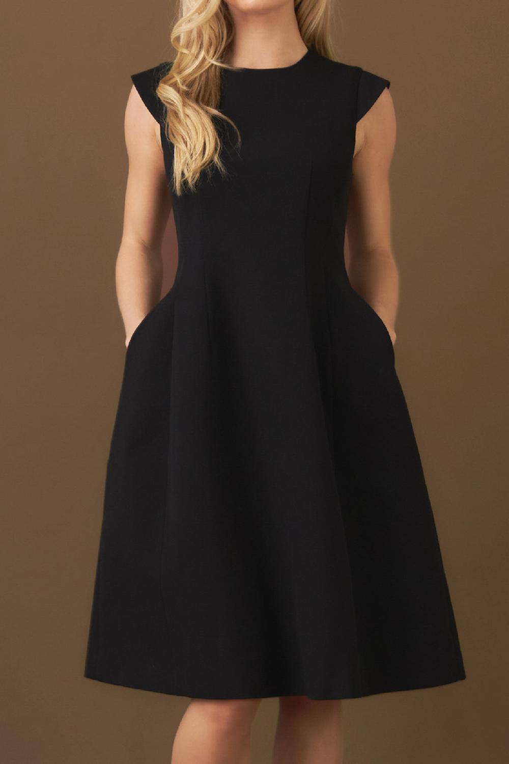Endless Rose Voluminous Cap Sleeve Midi Dress BLACK