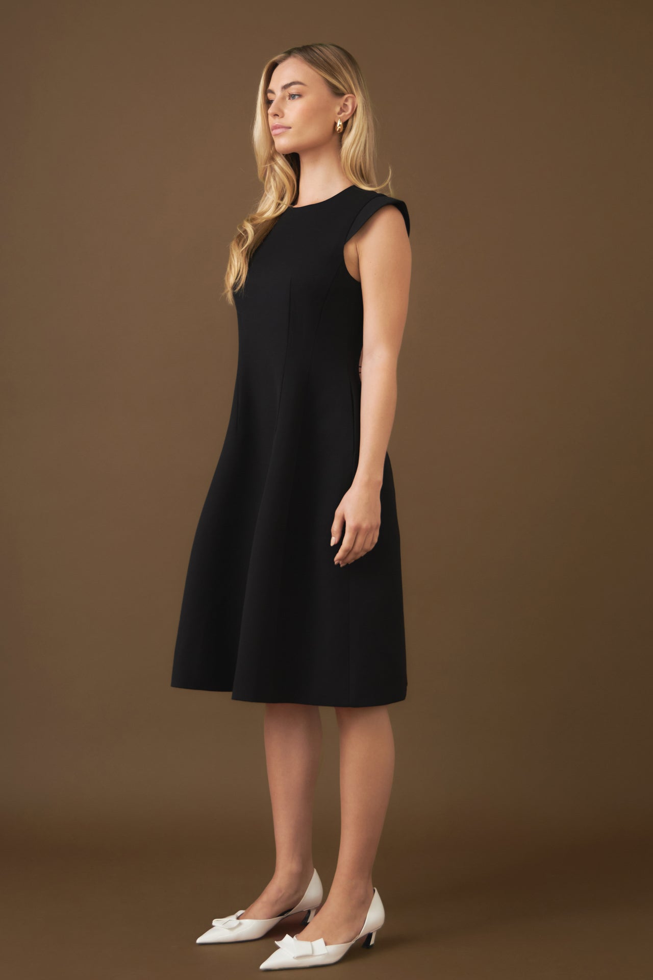 Endless Rose Voluminous Cap Sleeve Midi Dress BLACK