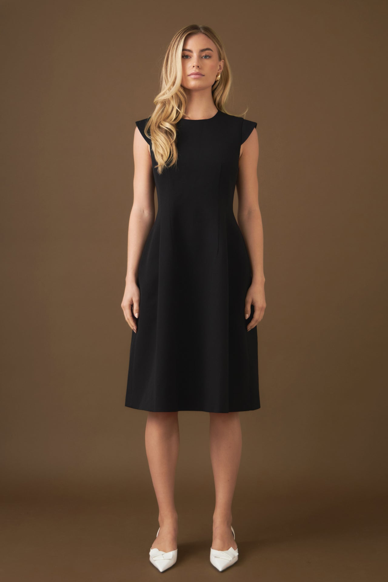 endless rose Voluminous Cap Sleeve Midi Dress BLACK