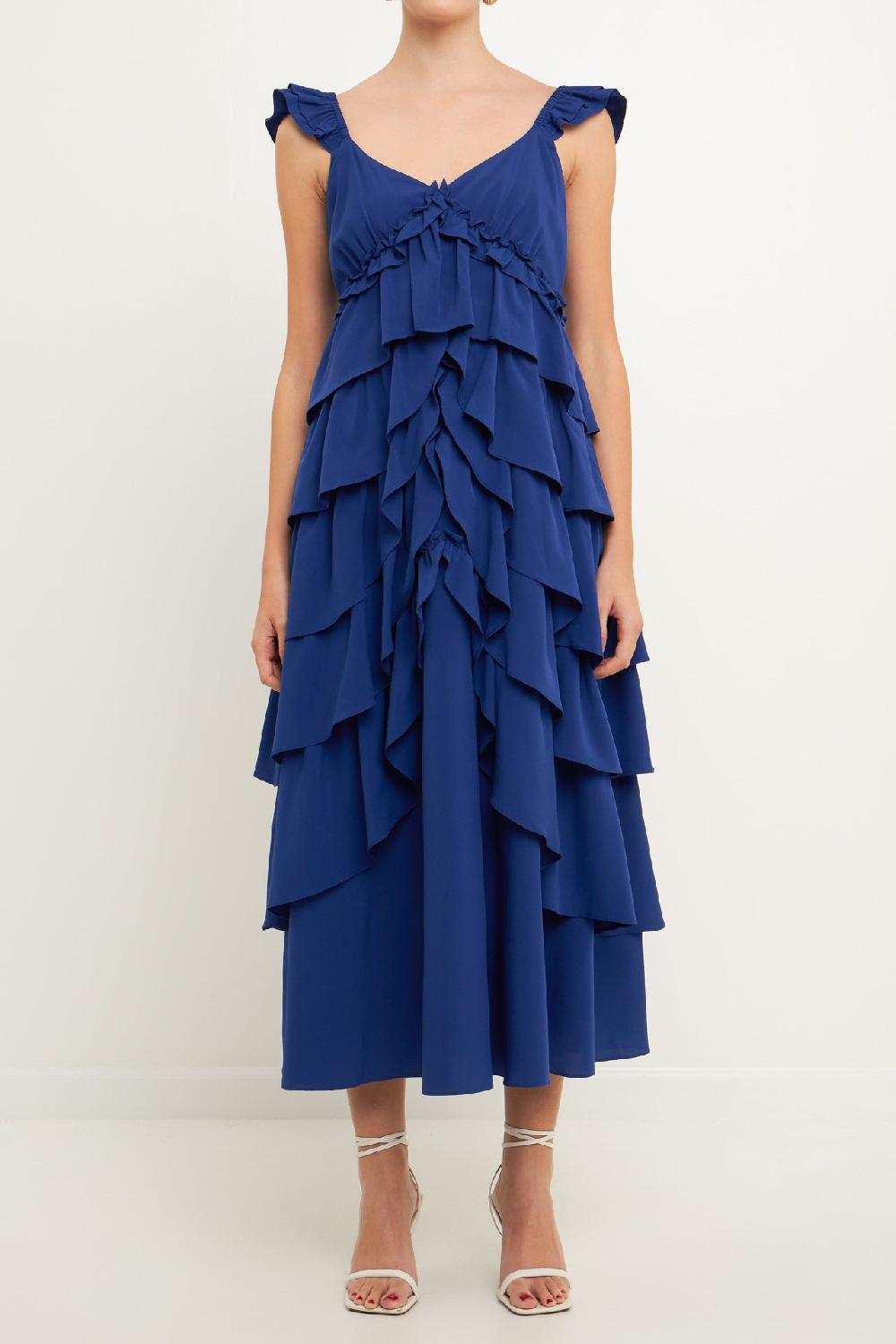 Endless Rose Waterfall Tiered Maxi High Low Dress POWDER BLUE