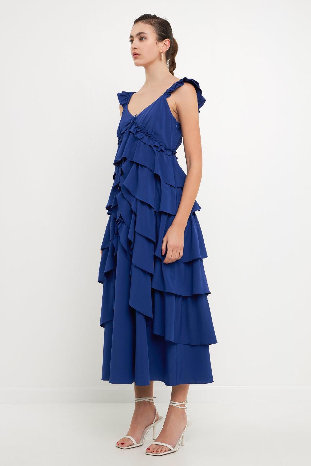 Endless Rose Waterfall Tiered Maxi High Low Dress POWDER BLUE